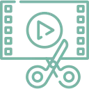 Icono de edición de vídeo con tijeras