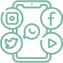 Iconos de redes sociales en un teléfono móvil